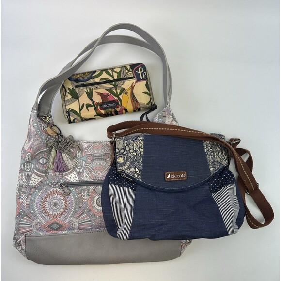 Sakroots Purse Lot Of 3 Wallet Zip Waxed Crossbody Flap Blue Tote Hobo Gray Pink - Picture 1 of 15